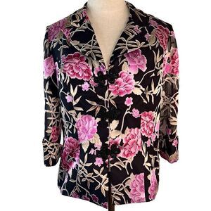 Alex Evenings Womens Feminine Floral Chiffon Blazer Large Classy Glam Colorful